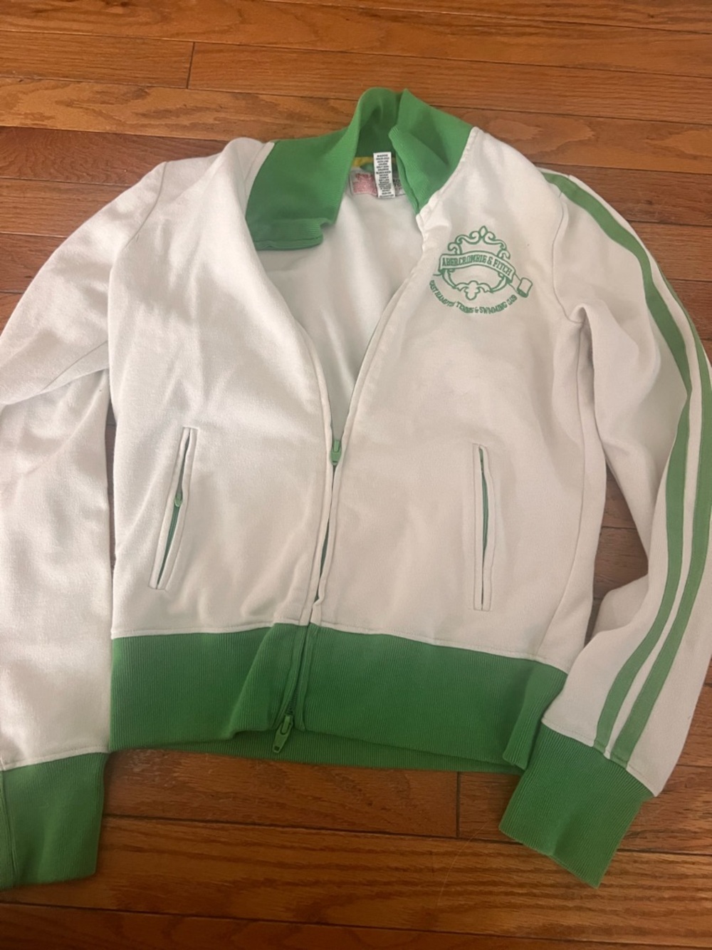 Abercrombie & Fitch White and Green Zip-Up Track Jacket